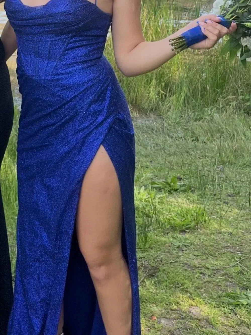 Sparkling Navy Blue Prom Gown with Sweetheart Bodice